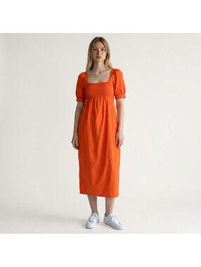Asos Dress Women 6 Orange Sheath Midi Short Sleeve Square Neck Lined Casual